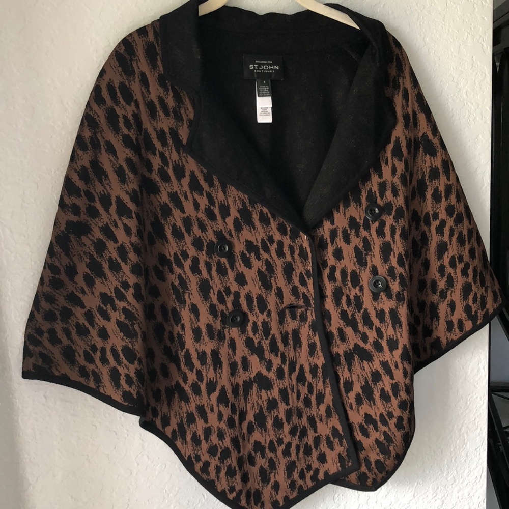 St. John Boutique Wrap Shawl Cape Knit Black Brown